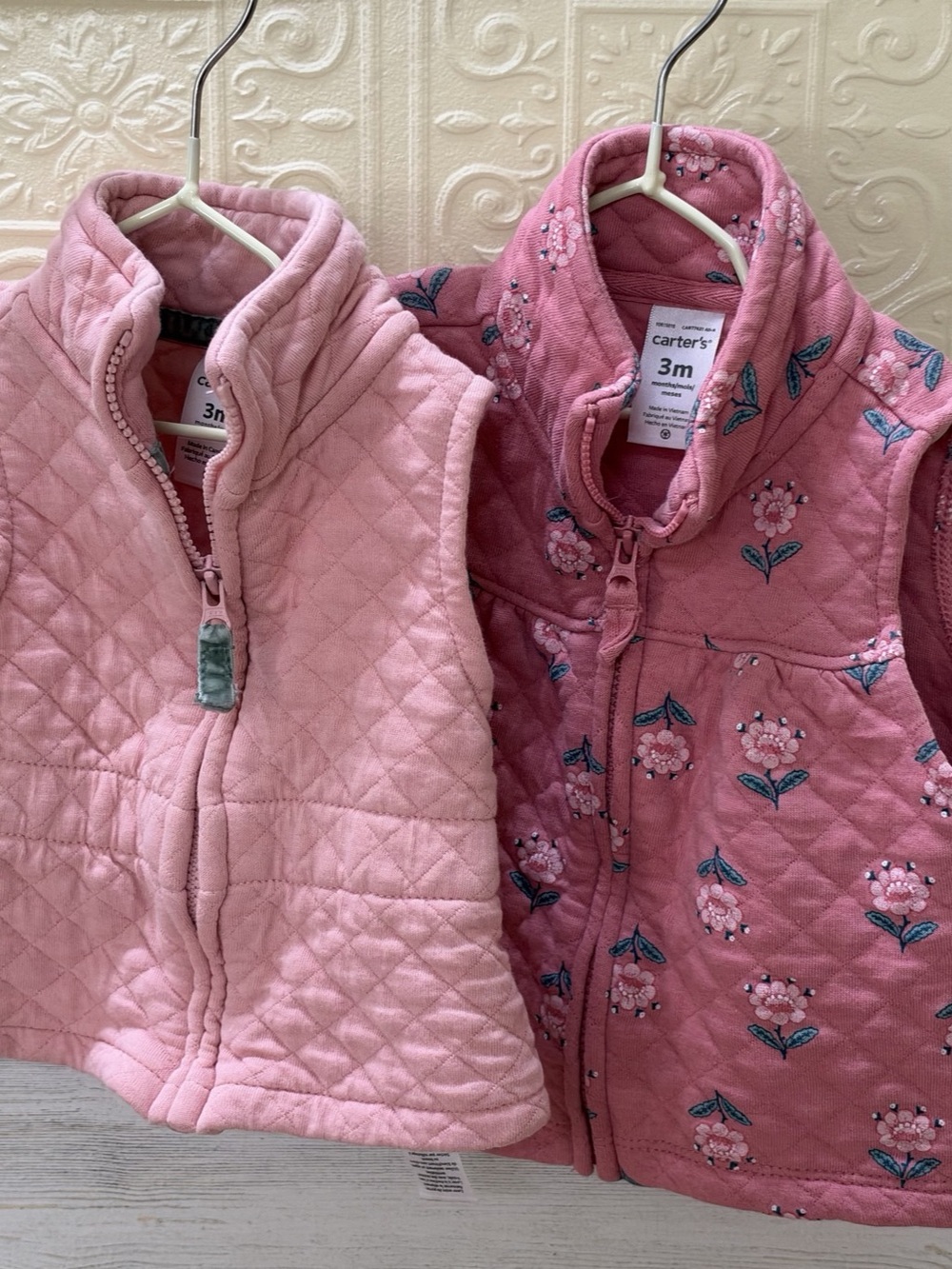 Carter's Baby Quilted Vests Floral Pink Size 3M Like New. Set of 2